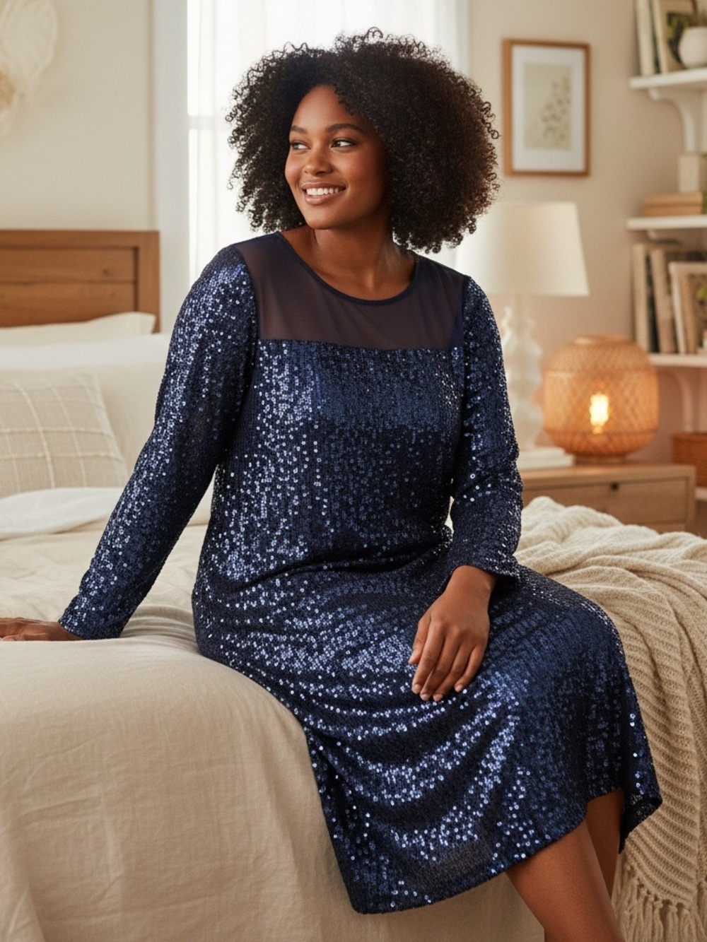 R & M Richards Midnight Blue Sequin Cocktail Dress Plus Size 20W Wedding Party
